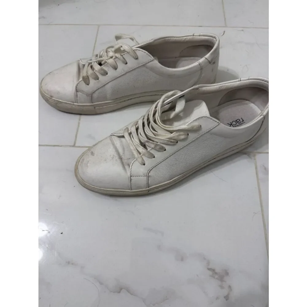 Men's White Low-Top Casual Sneakers - Leather Sneakers - Size 11